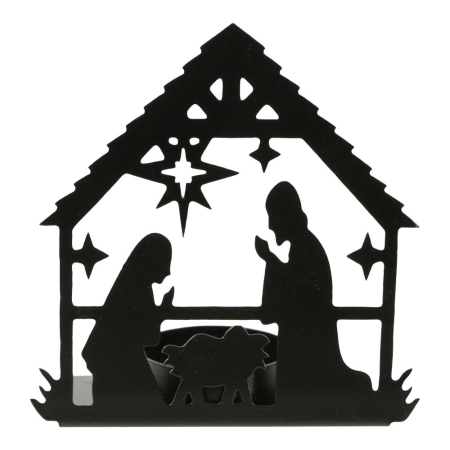Waxinelichthouder ijzer kerststal open S