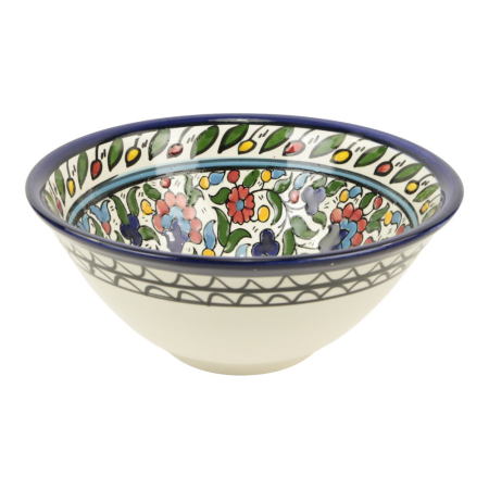Schaal keramiek bloemen blauw XL