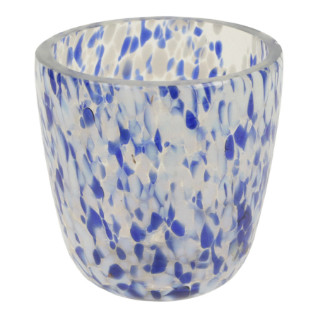 Waxinelichthouder glas spikkels blauw