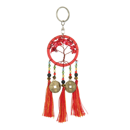 Sleutelhanger kralen/kwast levensboom rood