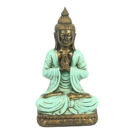 Beeld resin boeddha bidden turquoise