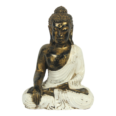 Beeld resin boeddha aarde gebaar wit M