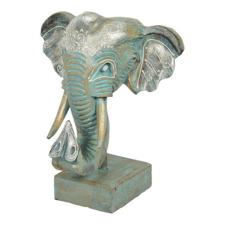 Beeld hout olifant hoofd turquoise