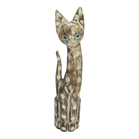 Beeld hout kat stippen bruin S