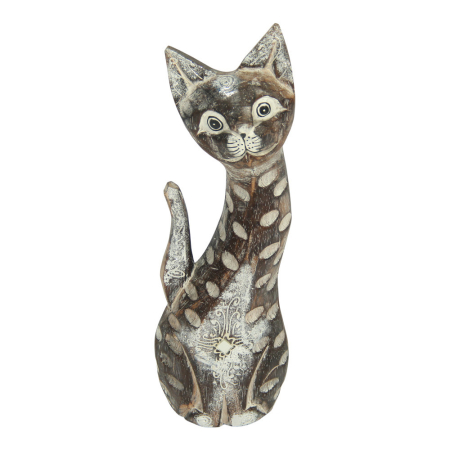 Beeld hout kat bruin S