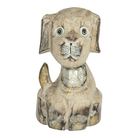 Beeld hout hond naturel S