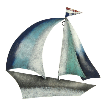 Wanddecoratie metaal zeil boot meerkleurig