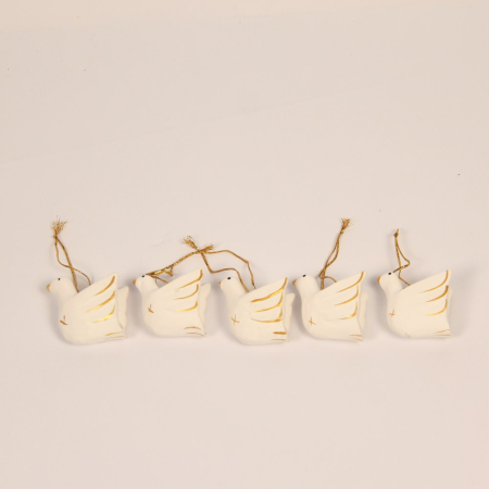 Ornament hout duif wit Set 5