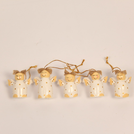 Ornament hout engel stip wit Set 5