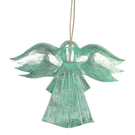 Hanger hout engel zilver was turquoise