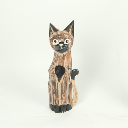 Beeld hout kat natural lang M