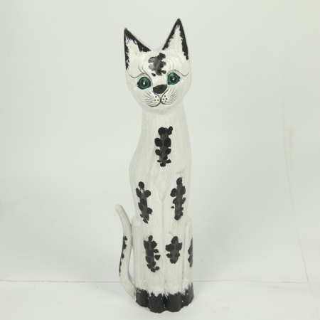 Beeld hout kat wit lang L