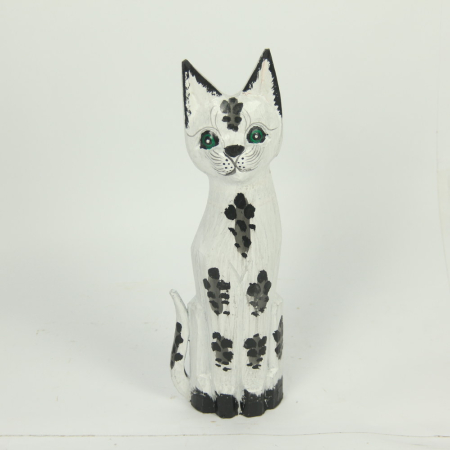 Beeld hout kat wit lang M