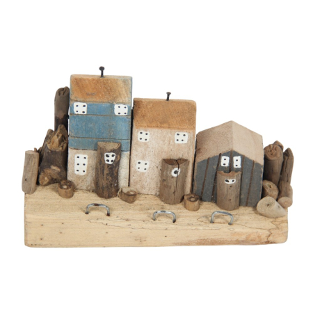 Beeld drijfhout 3 strandhuisjes