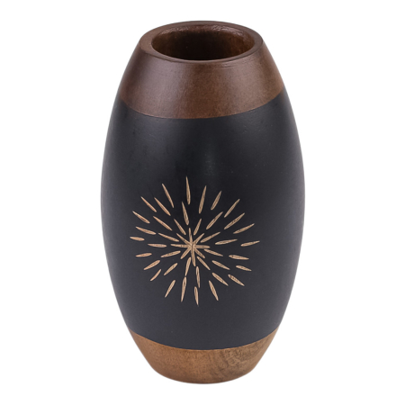 Vaas hout gesneden ster bruin/zwart