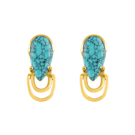 Oorstekers verguld goud/turquoise edelsteen druppel