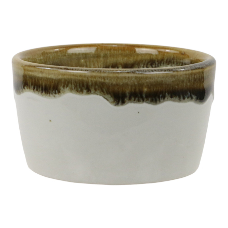 Schaal keramiek dip glazuur wit/bruin S