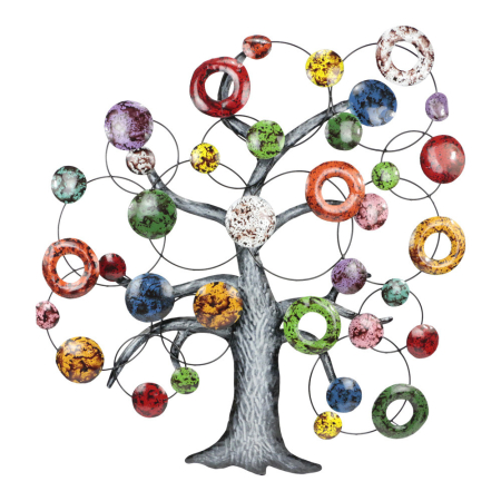Wanddecor metaal boom donut meerkleurig XL