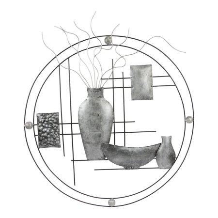 Wanddecor metaal cirkel vazen zilver