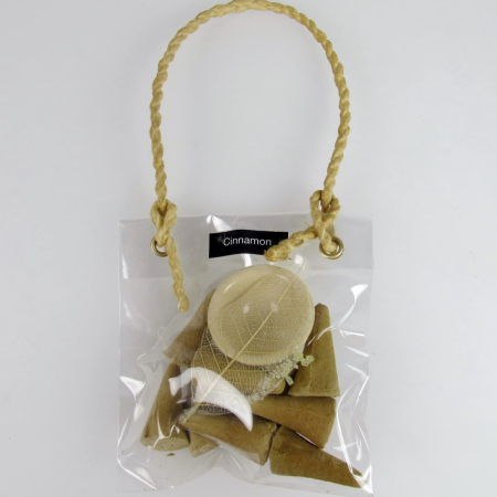 Wierook, 10 kegeltjes in tasje + ker.houder, Cinnamon