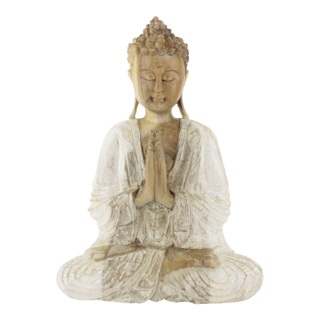 Suar houten Boeddha, 25 cm model 2 White Wash