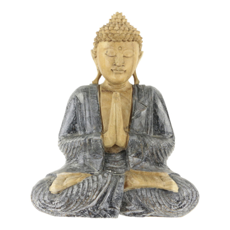 Suar houten Boeddha, 30 cm model 2 Black Wash