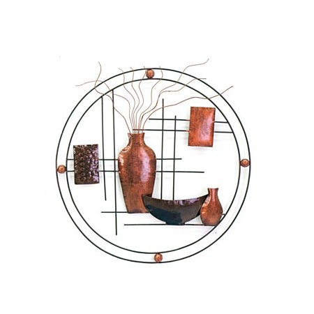 Wanddecor metaal cirkel vazen koper
