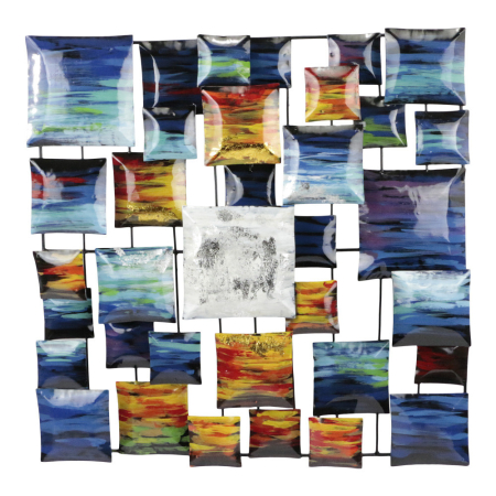 Wanddecor metaal blokken oceaan 50x50 cm