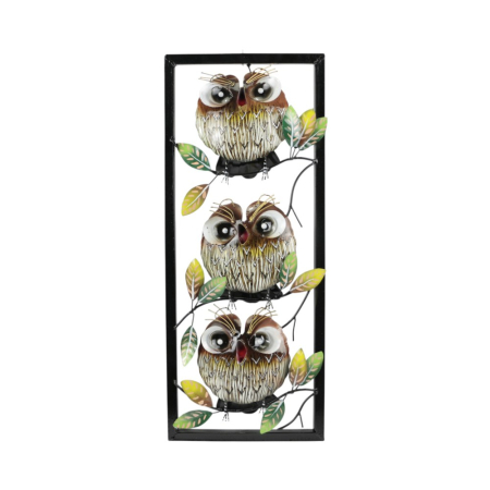 Wanddecor metaal frame 3 uilen
