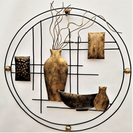 Wanddecor metaal vazen cirkel goud