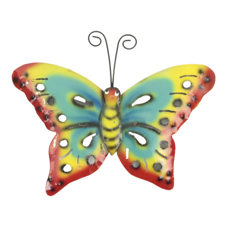 Wanddeco metalen vlinder, 21 x 15 cm, Yellow-Blue