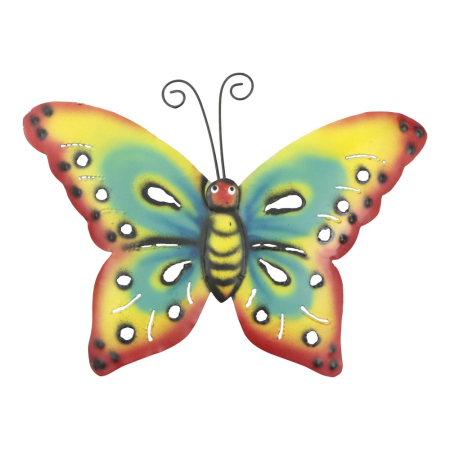 Wanddeco metalen vlinder, 24 x 17 cm Yellow-Blue