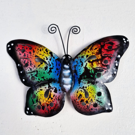 Wanddecor metaal vlinder meerkleurig