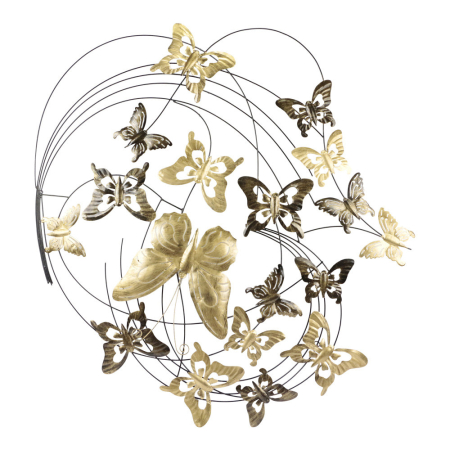 Wanddecor metaal vlinders cirkel goud
