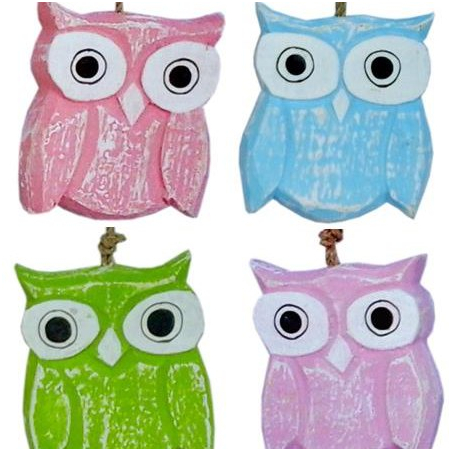 Owl Pastel ass, houten ornament 5,5x1x6.5 cm