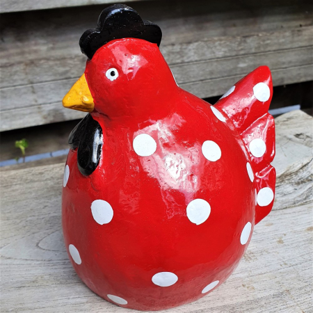 Fiber kip "BALL" 16 x 16 x 20 cm Red/White dot