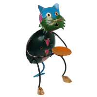 Tea light holder metal cat shoes green