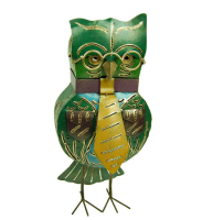 Waxinelichthouder metaal uil stropdas