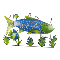 Wanddecoratie metaal vis zeeleven blauw/groen L