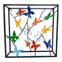 Wanddecoratie metaal vlinders vierkant frame S