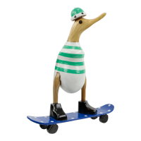 Houten eend met skateboard turquoise