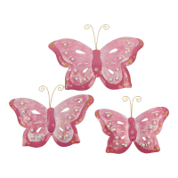 Wanddecoratie metaal vlinder stippen roze set3