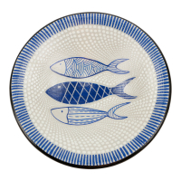 Schaal terracotta stippen vissen blauw L