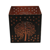 Waxinelichthouder metaal vierkant levensboom L