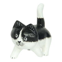 Beeld hout kat wandelend zwart/wit S