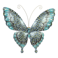 Wanddecoratie metaal vlinder blauw/grijs