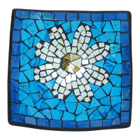 Bord terracotta mozaiek vierkant madeliefje blauw S