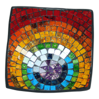 Bord terracotta mozaiek vierkant regenboog S