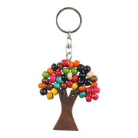 Sleutelhanger hout levensboom kralen meerkleurig