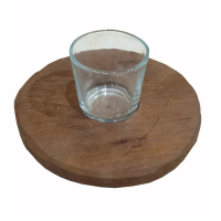 Waxinelichthouder hout/glas vintage M